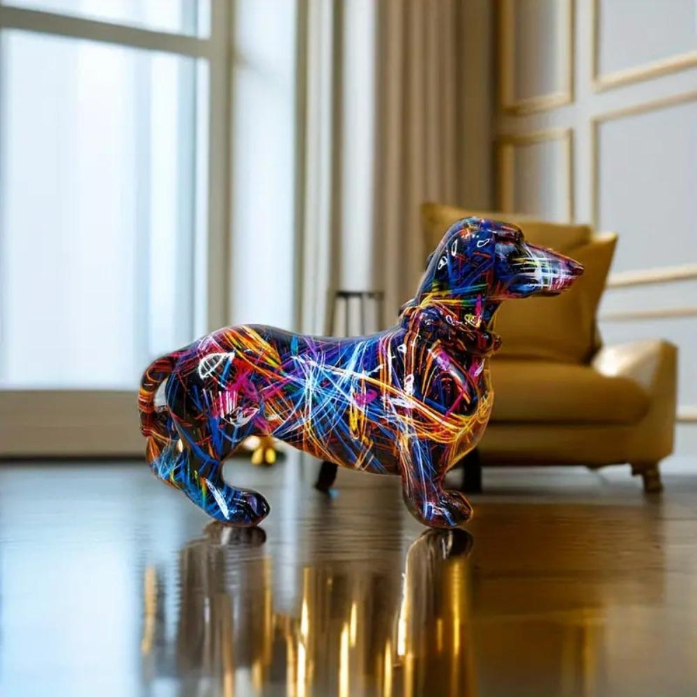 Decorative resin dachshund statuette with realistic finishes