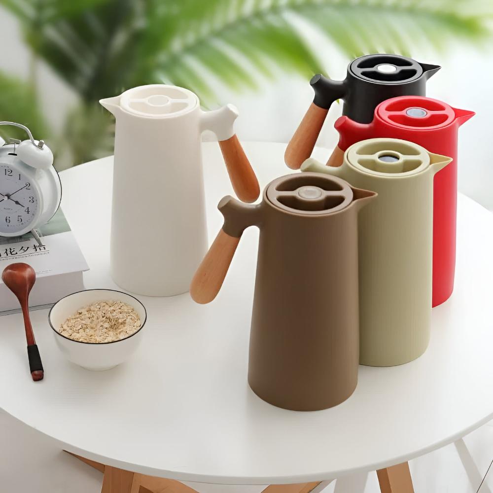 Carafe isotherme en acier avec poignée en bois naturel | Virelle Maison