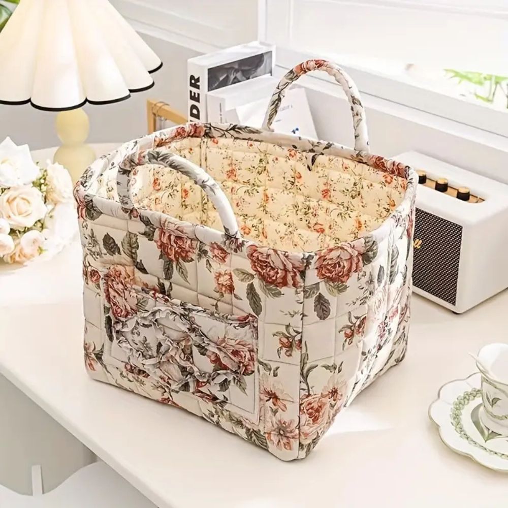 Panier de rangement en toile à motif floral doux | Virelle Maison