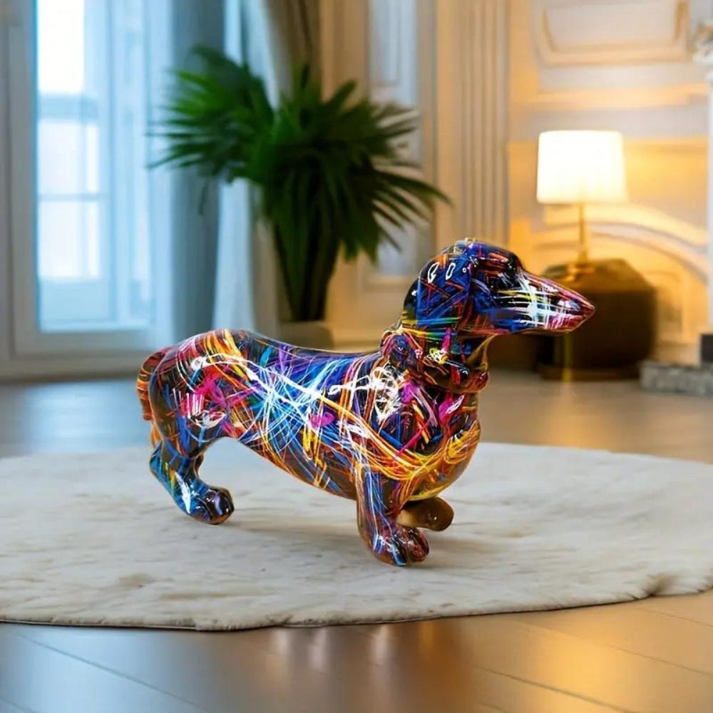 Decorative resin dachshund statuette with realistic finishes