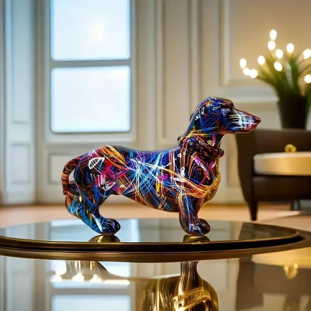 Decorative resin dachshund statuette with realistic finishes
