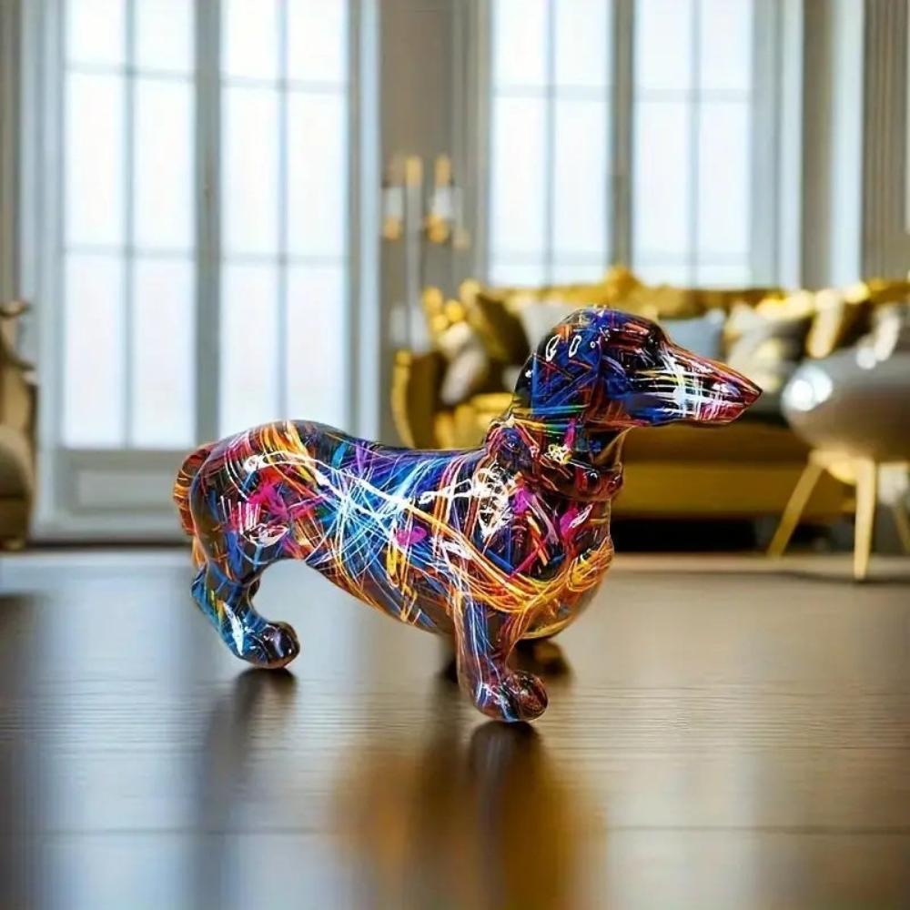 Decorative resin dachshund statuette with realistic finishes