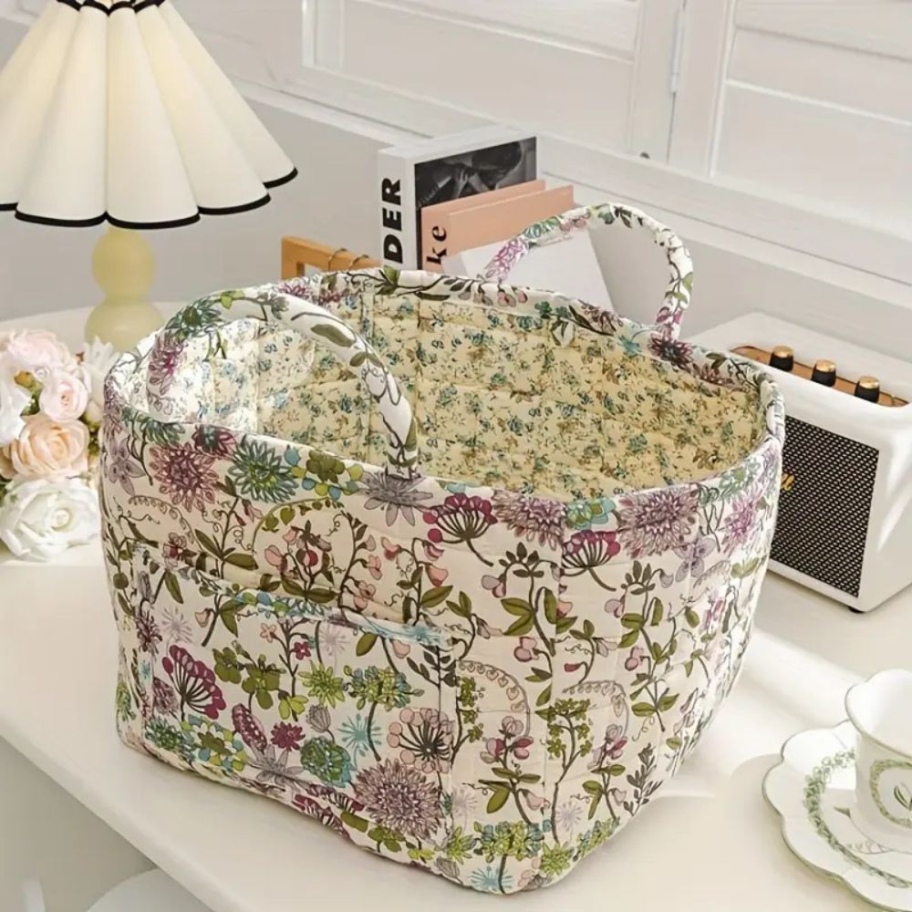 Panier de rangement en toile à motif floral doux | Virelle Maison