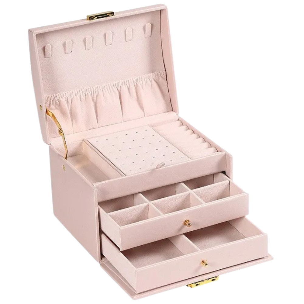 Boîte à bijoux à trois tiroirs en similicuir texturé | Virelle Maison