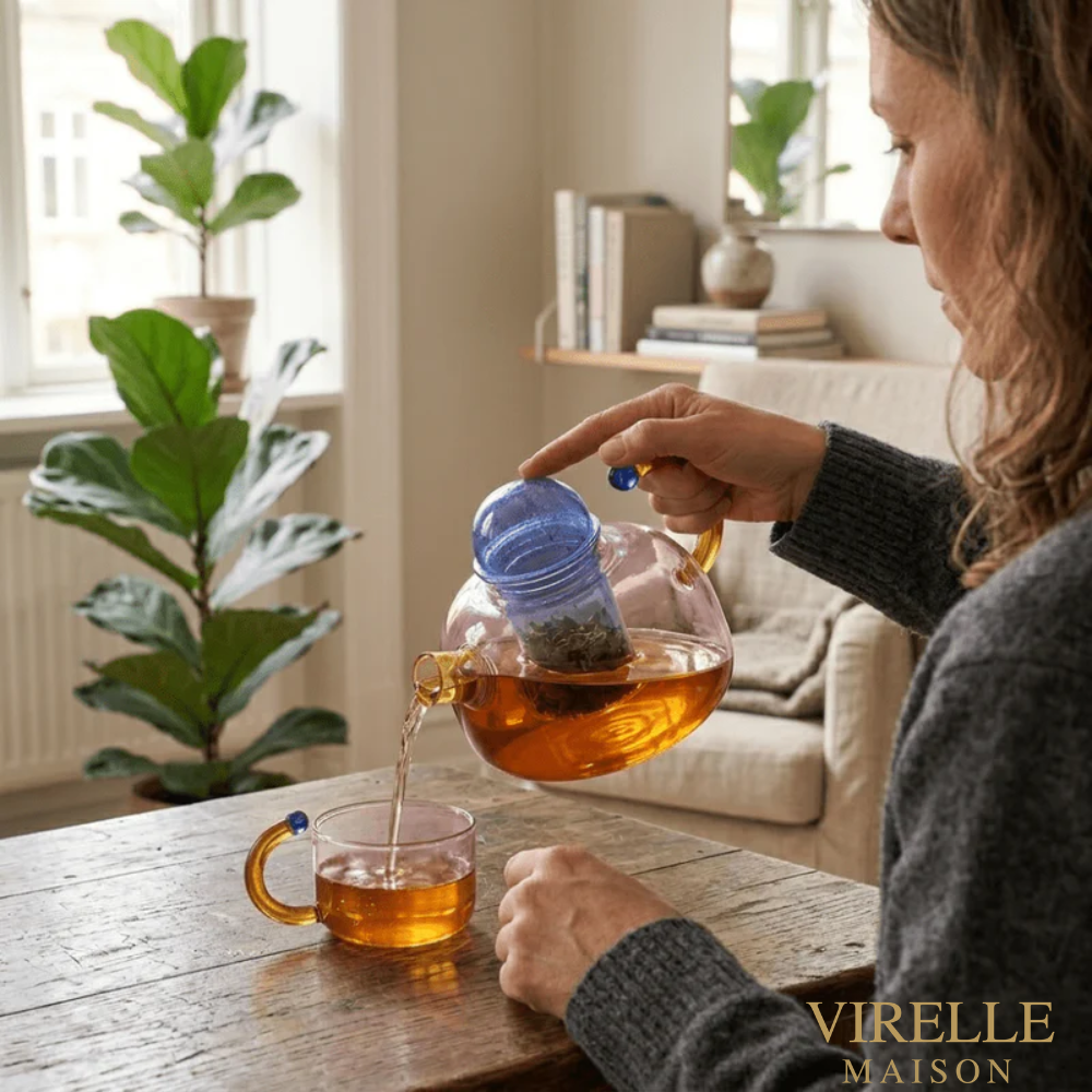 Translucent borosilicate glass kettle with cups | Virelle Maison