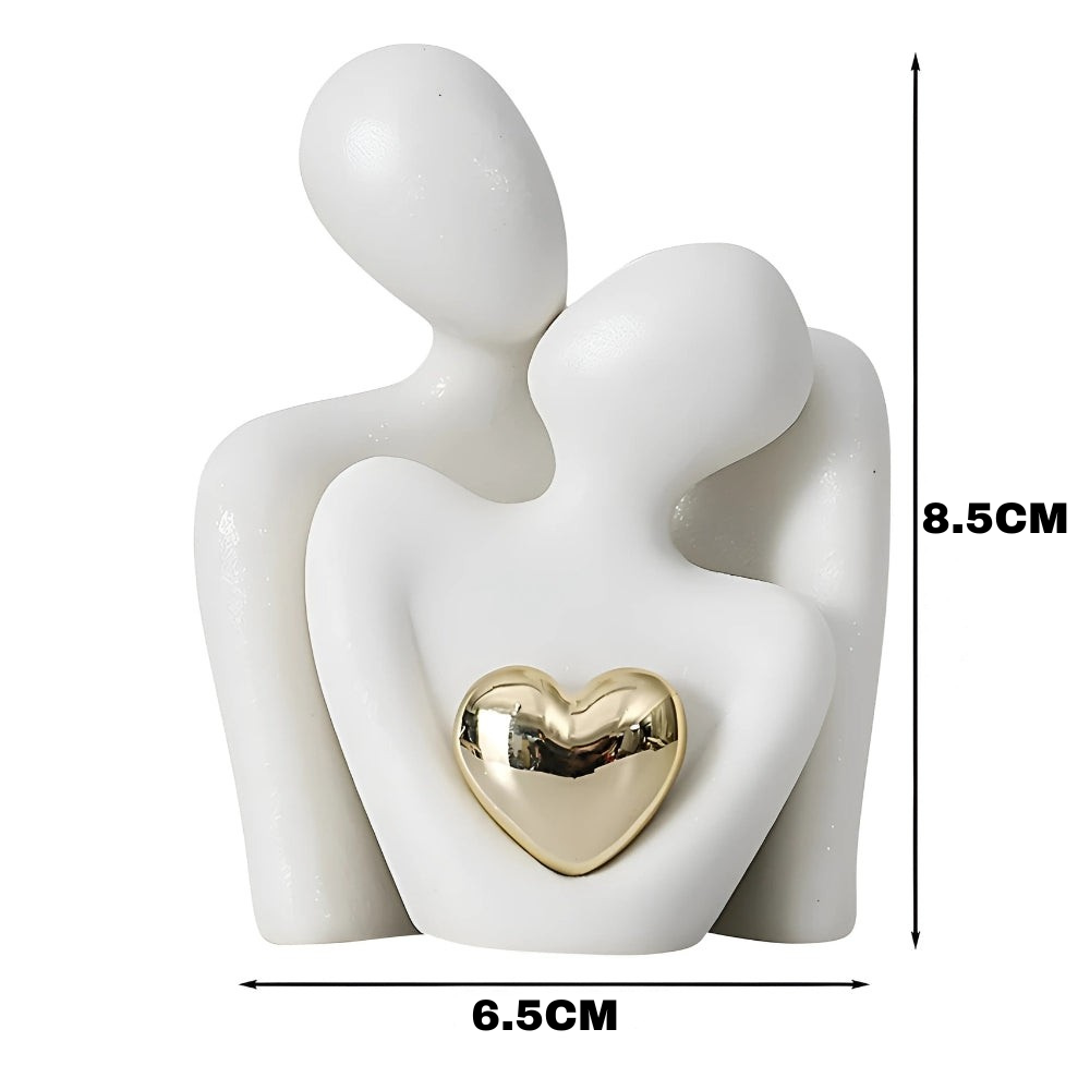 Statuette décorative en résine, couple abstrait et cœur doré