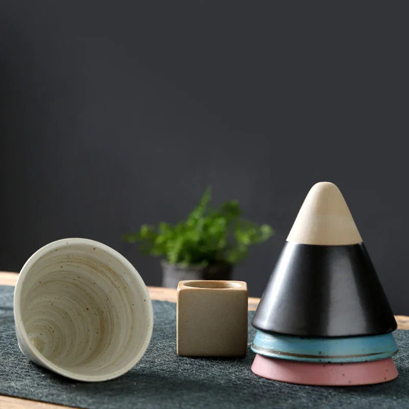 Tazas cónicas de cerámica para espresso con soporte a juego