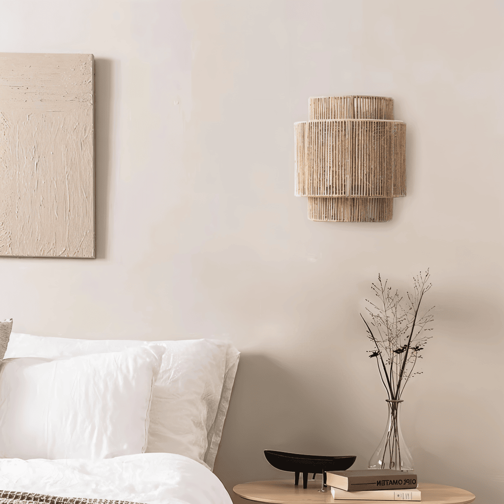 Virelle Maison - Applique murale en corde de chanvre avec abat - jour en rotin