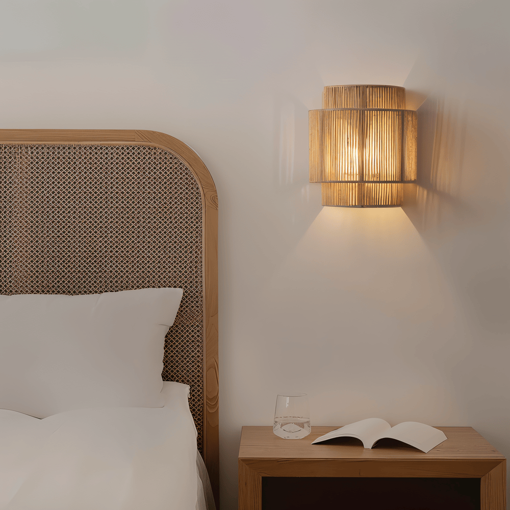 Virelle Maison - Applique murale en corde de chanvre avec abat - jour en rotin