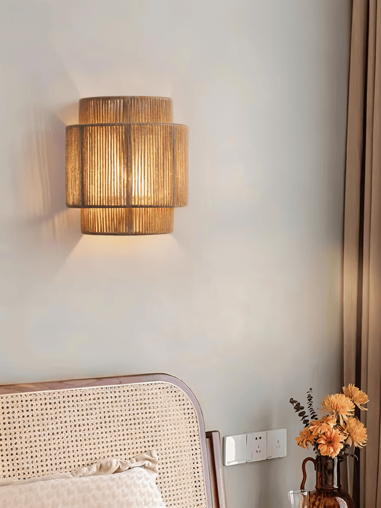 Virelle Maison - Applique murale en corde de chanvre avec abat - jour en rotin