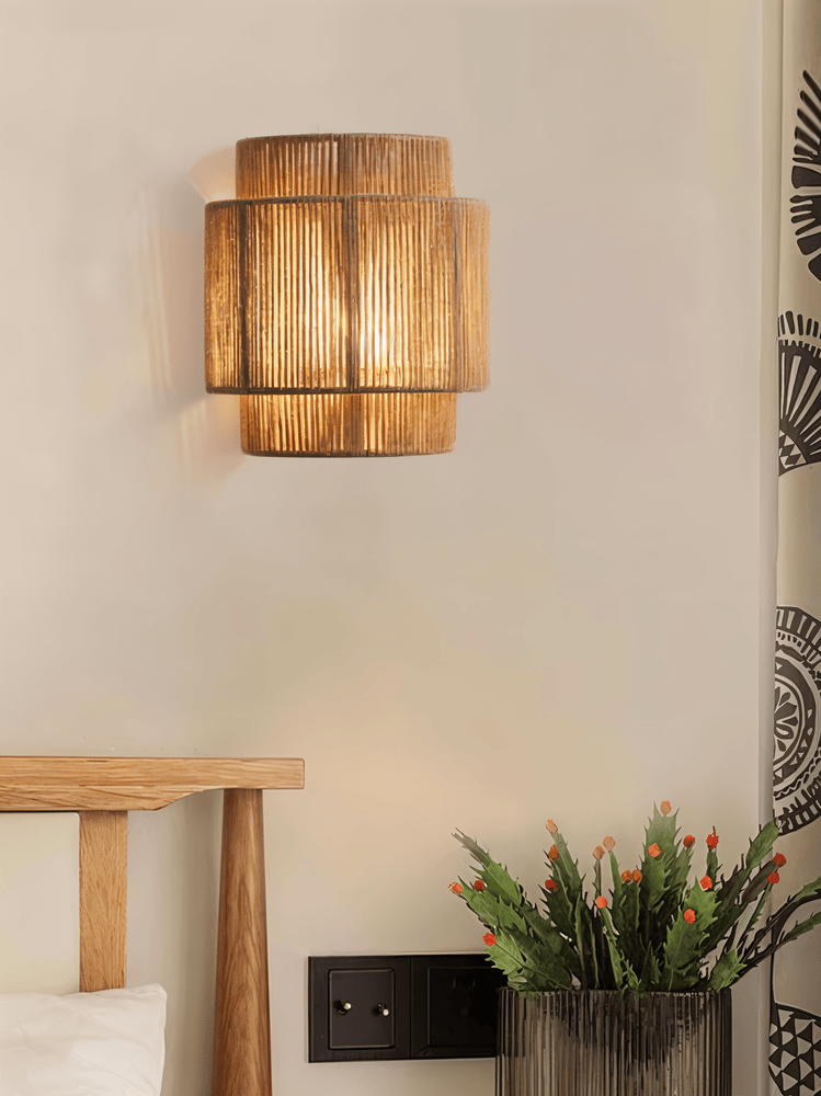 Virelle Maison - Applique murale en corde de chanvre avec abat - jour en rotin