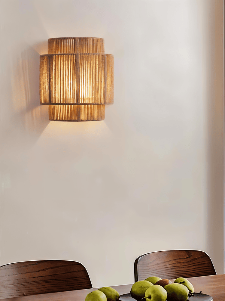 Virelle Maison - Applique murale en corde de chanvre avec abat - jour en rotin