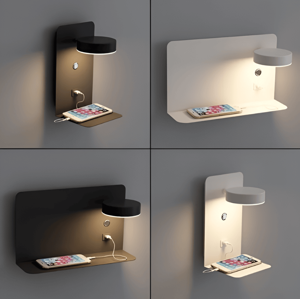 Virelle Maison - Applique murale LED en aluminium avec étagère et port USB | Virelle Maison