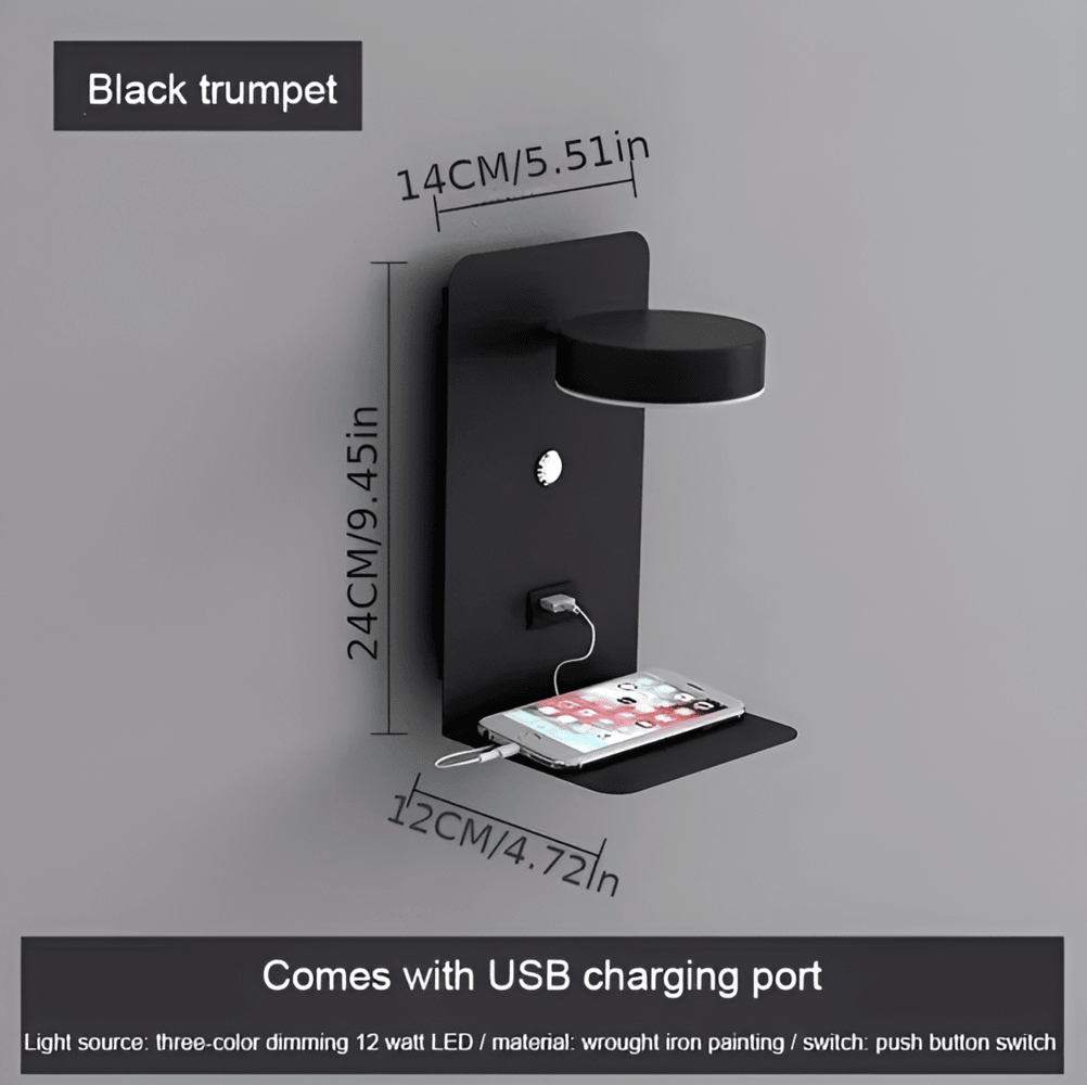 Virelle Maison - Applique murale LED en aluminium avec étagère et port USB | Virelle Maison