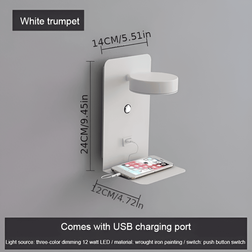 Virelle Maison - Applique murale LED en aluminium avec étagère et port USB | Virelle Maison