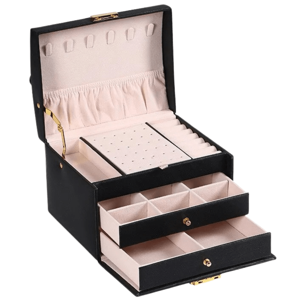 Virelle Maison - Boîte à bijoux à trois tiroirs en similicuir texturé | Virelle Maison