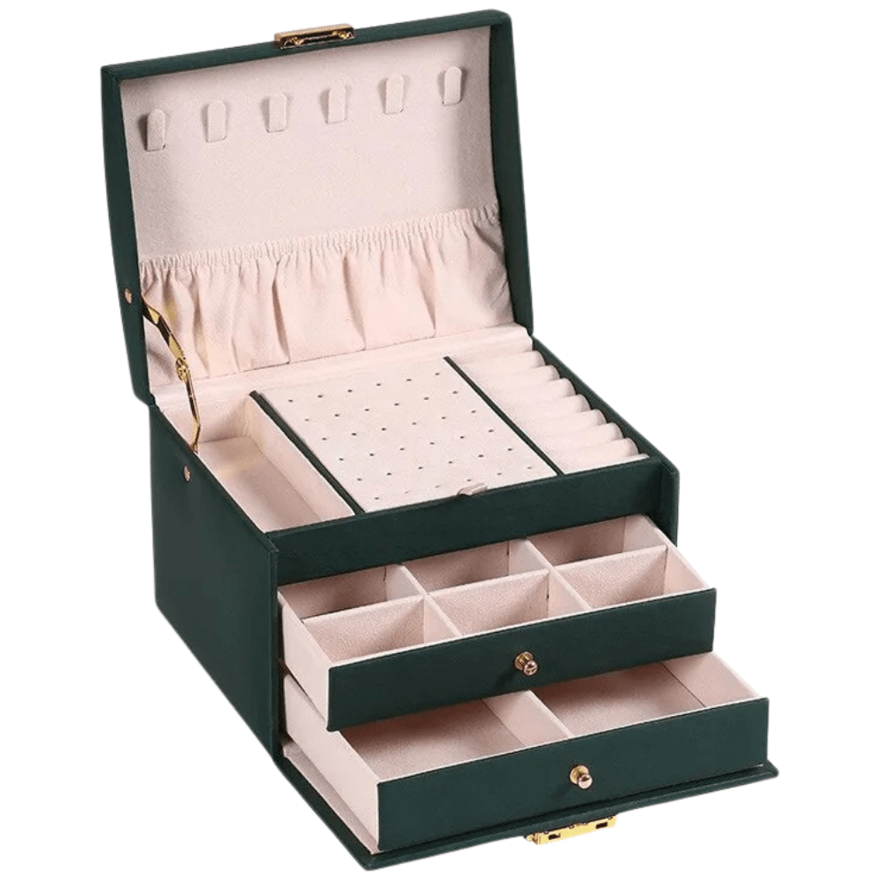 Virelle Maison - Boîte à bijoux à trois tiroirs en similicuir texturé | Virelle Maison