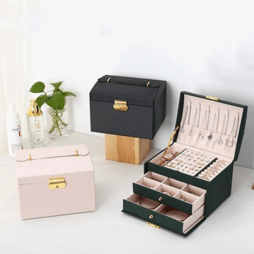 Virelle Maison - Boîte à bijoux à trois tiroirs en similicuir texturé | Virelle Maison