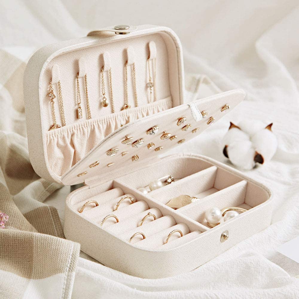Virelle Maison - Boîte à bijoux de voyage à deux niveaux en similicuir structuré | Virelle Maison