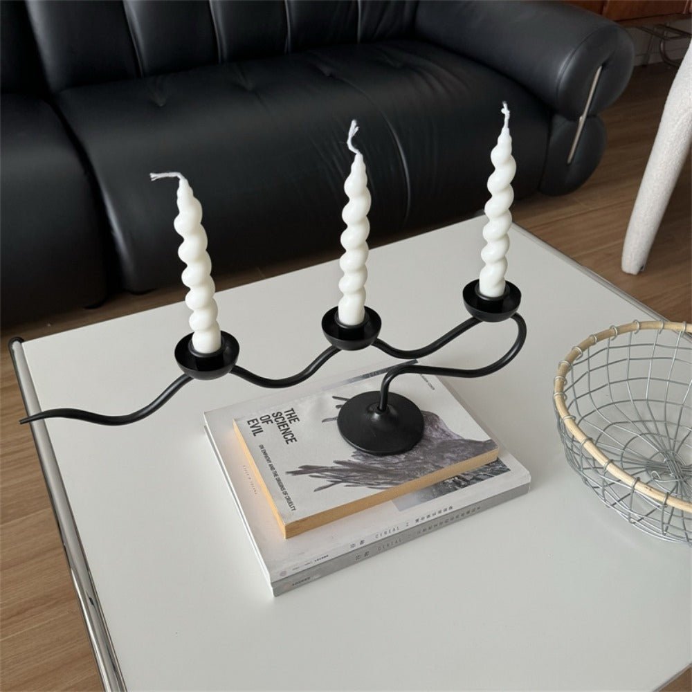Virelle Maison - Bougeoir triple en fer noir au design torsadé minimaliste
