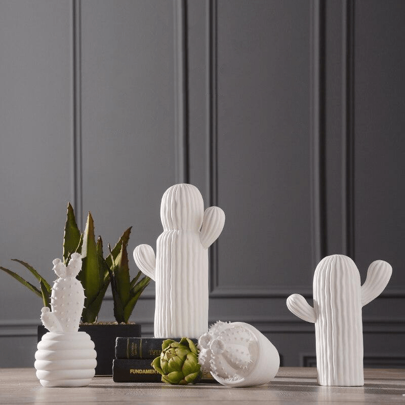 Virelle Maison - Décoration cactus en porcelaine blanche texturée | Virelle Maison
