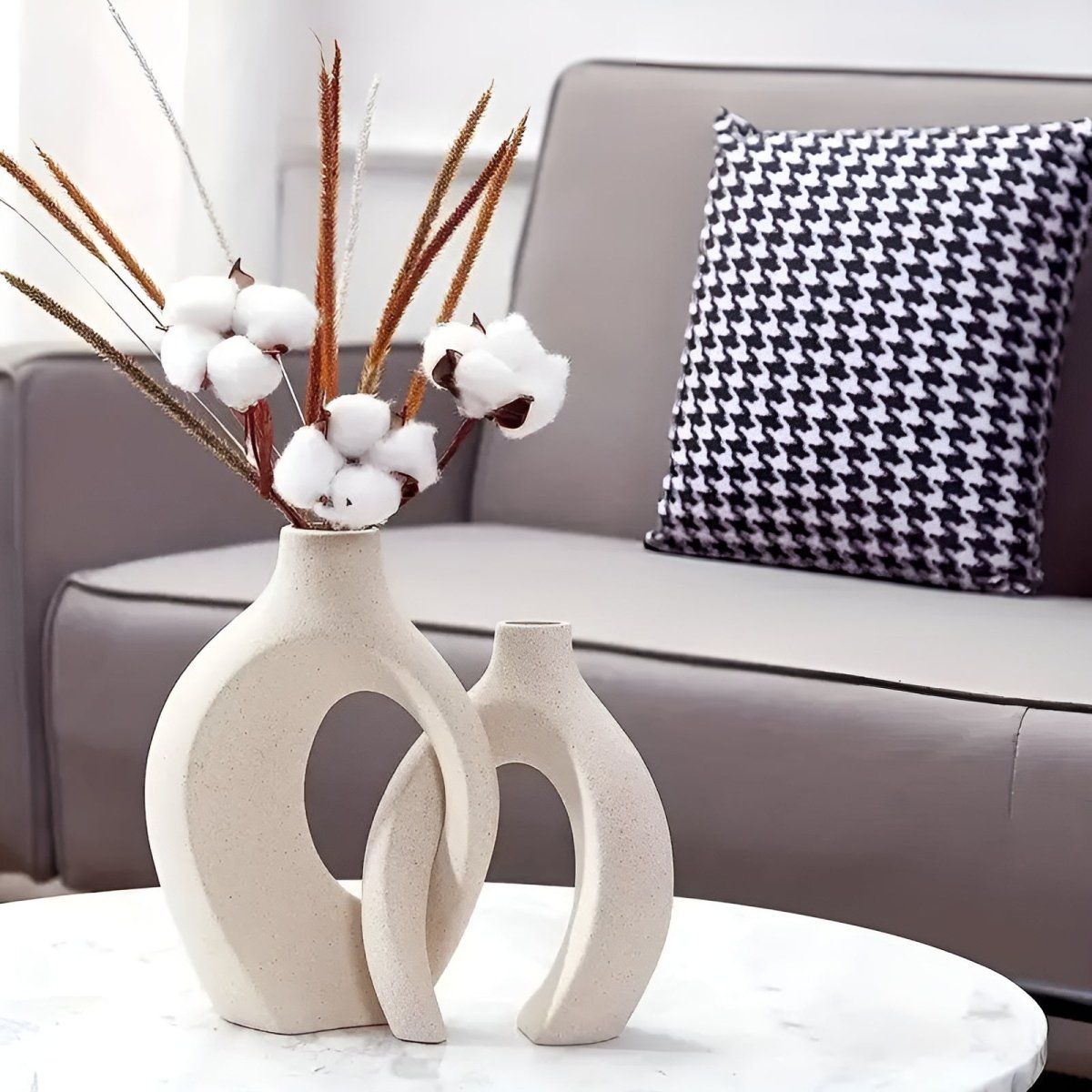 Virelle Maison - Duo de vases en céramique mate, formes abstraites entrelacées | Virelle Maison