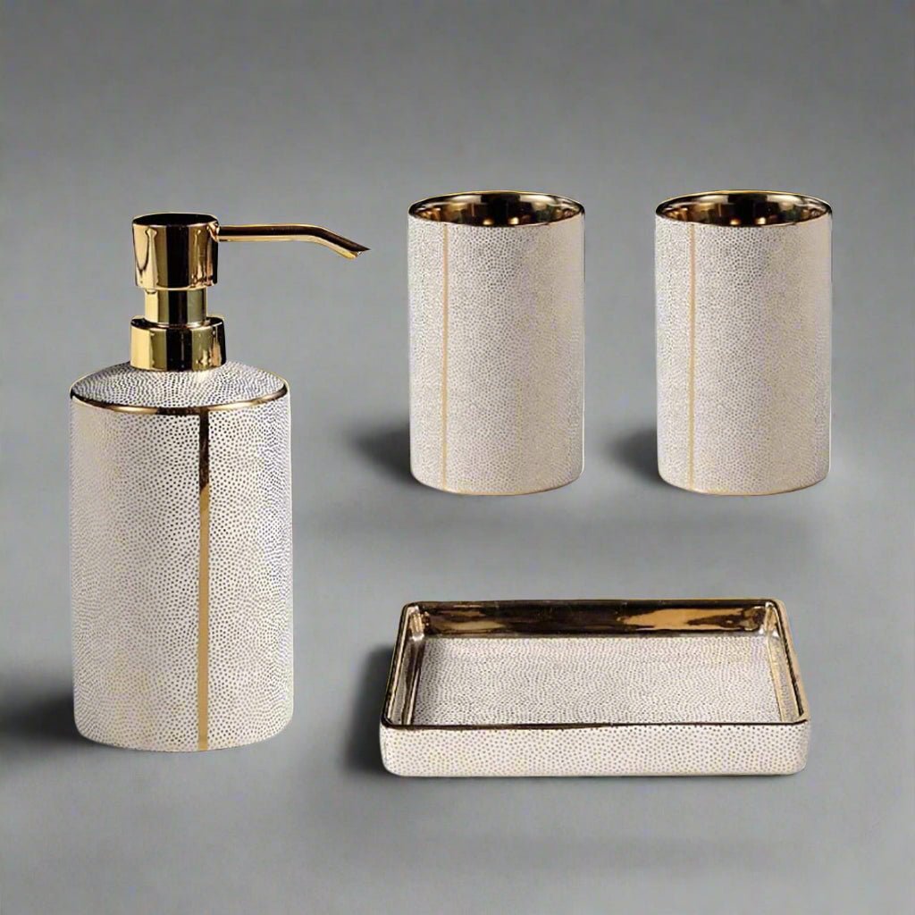 Virelle Maison - Ensemble accessoires salle de bain céramique bords dorés | Virelle Maison