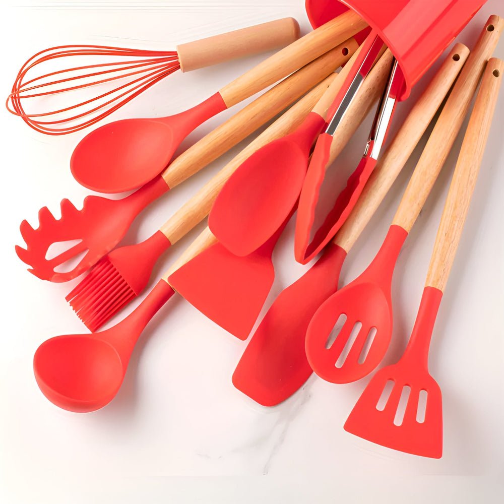 Virelle Maison - Ensemble ustensiles cuisine 12 pièces en silicone et bambou | Virelle Maison