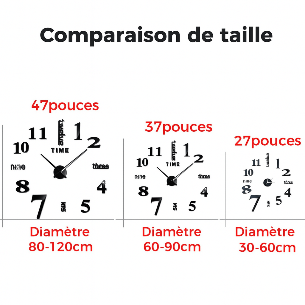 Virelle Maison - Horloge murale effet miroir 3D en acrylique silencieuse | Virelle Maison