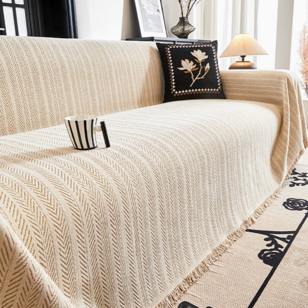 Virelle Maison - Housse de canapé chenille chevron à franges | Virelle Maison