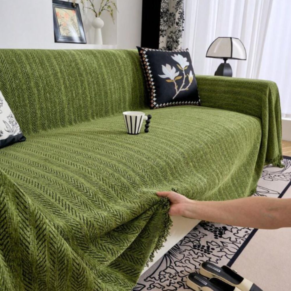 Virelle Maison - Housse de canapé chenille chevron à franges | Virelle Maison