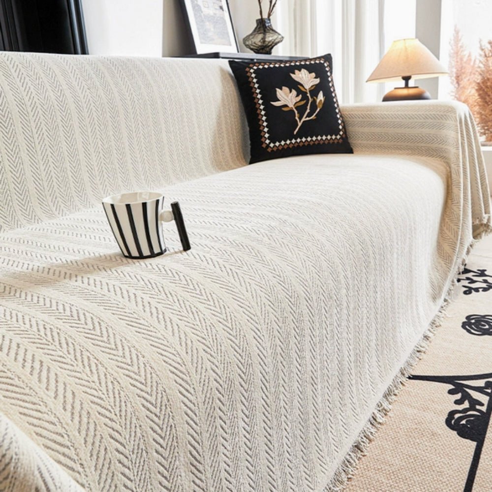 Virelle Maison - Housse de canapé chenille chevron à franges | Virelle Maison