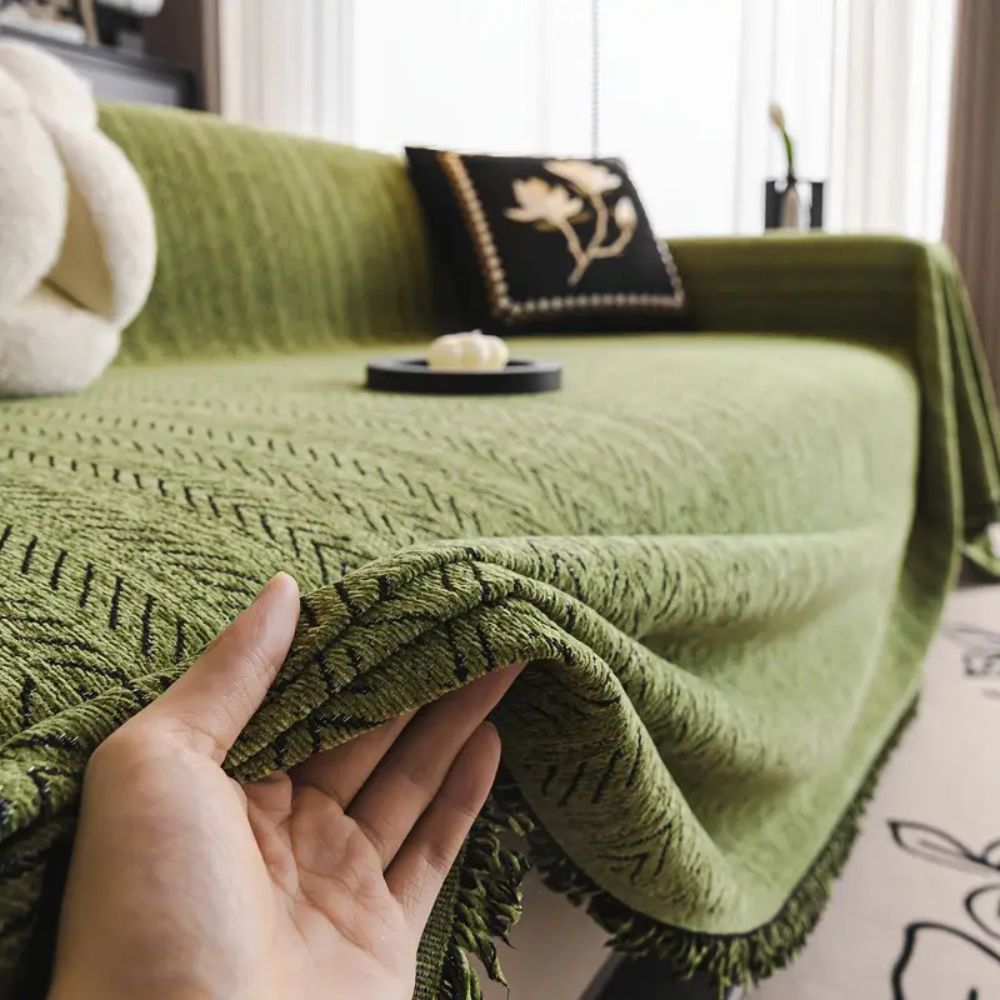 Virelle Maison - Housse de canapé chenille chevron à franges | Virelle Maison