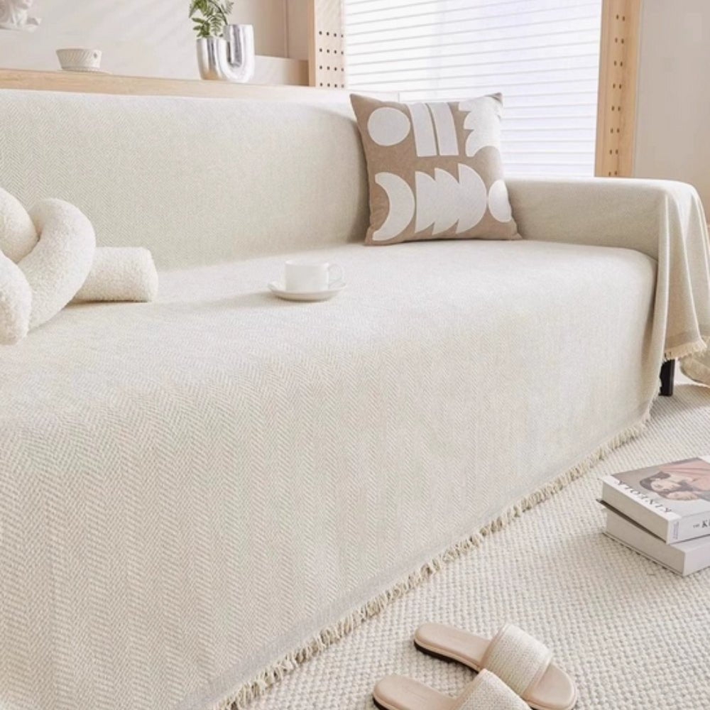 Virelle Maison - Housse de canapé en tissu texturé lavable avec finition frangée | Virelle Maison