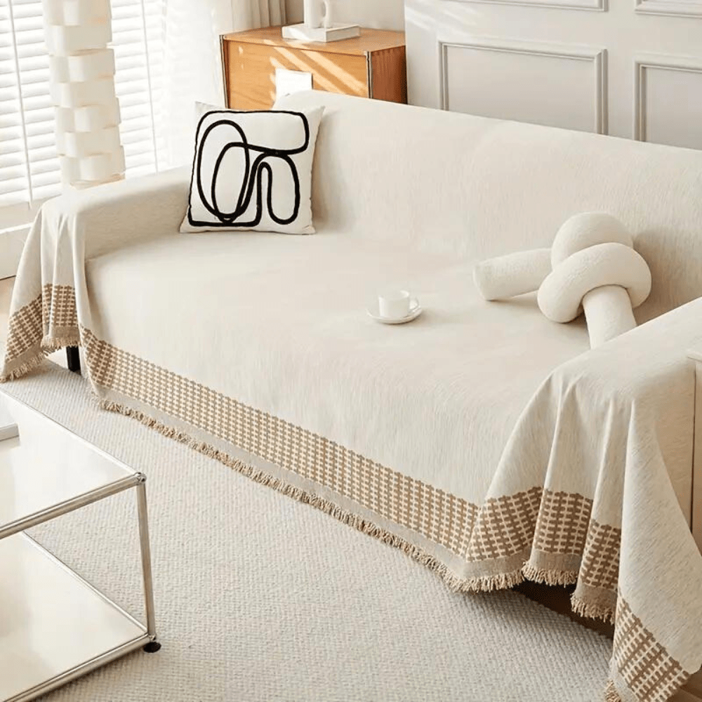 Virelle Maison - Housse de canapé tissée en coton texturé à franges | Virelle Maison