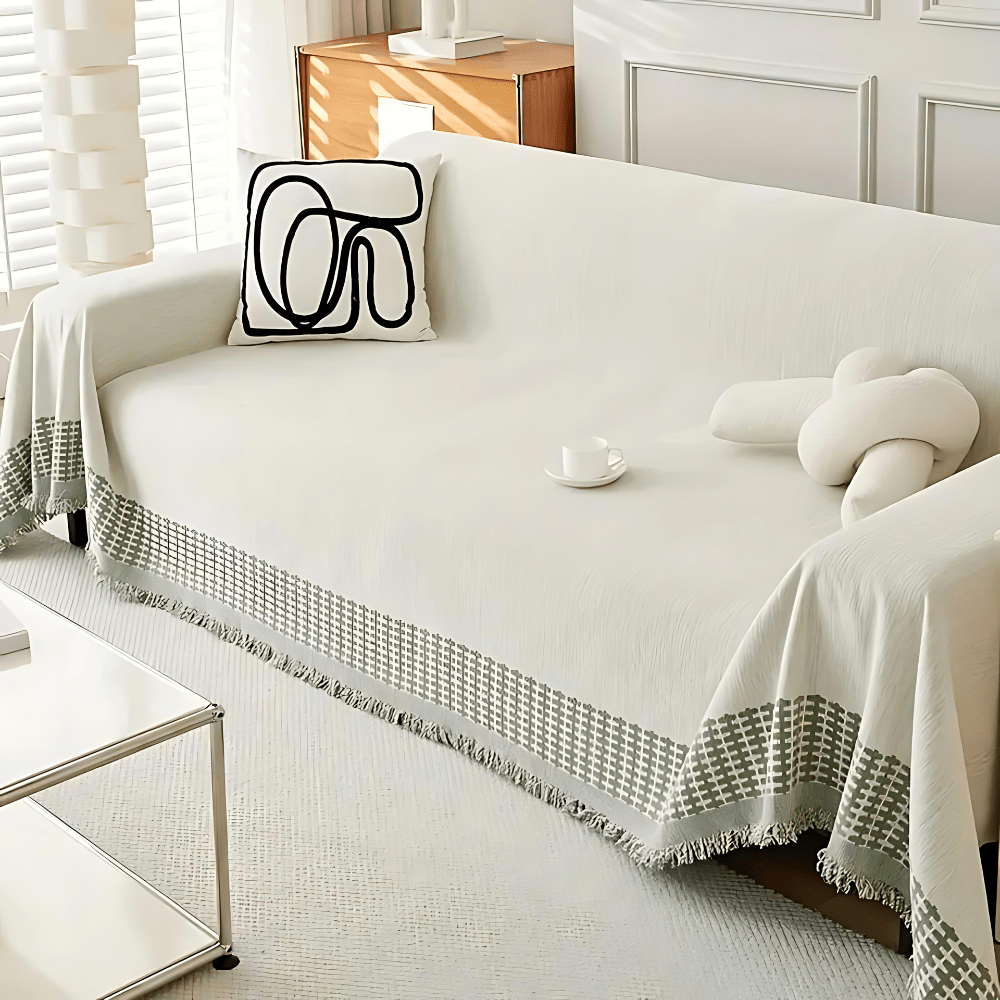 Virelle Maison - Housse de canapé tissée en coton texturé à franges | Virelle Maison