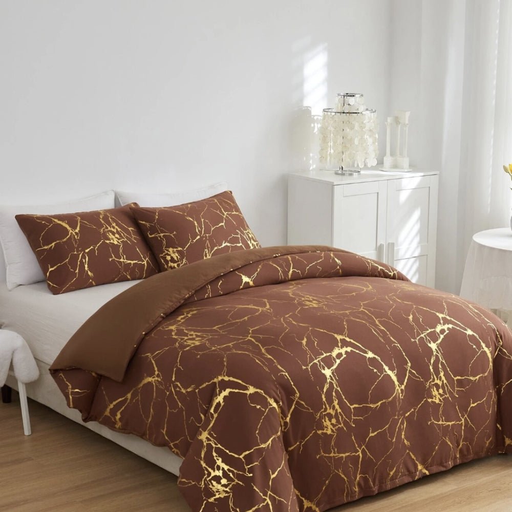 Virelle Maison - Housse de couette effet marbre en coton mélangé finition brillante