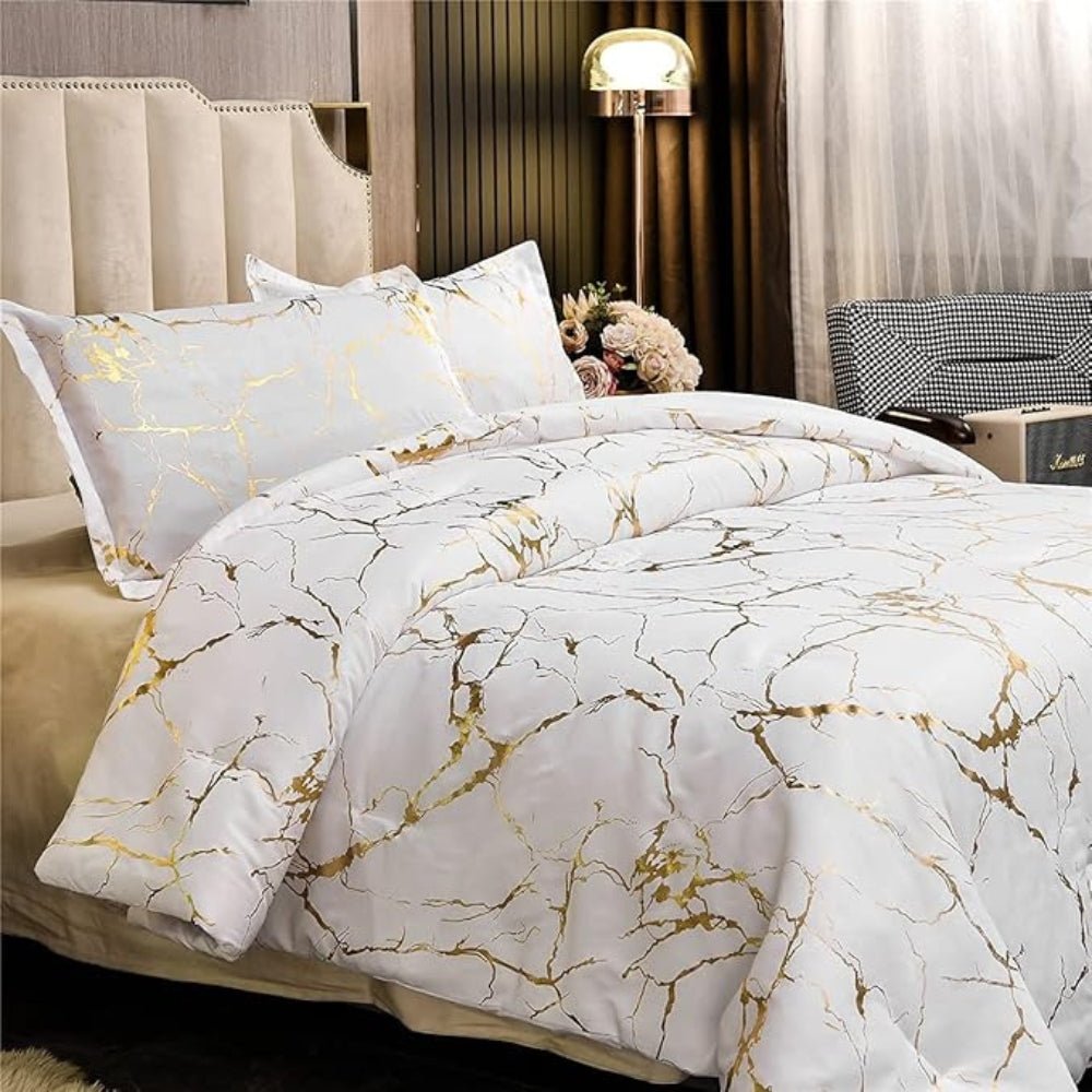 Virelle Maison - Housse de couette effet marbre en coton mélangé finition brillante