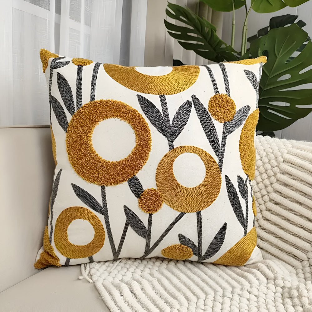 Virelle Maison - Housse de coussin décorative à broderie florale 45×45 cm