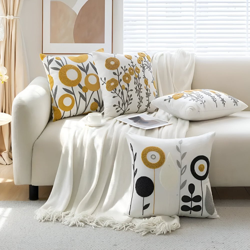 Virelle Maison - Housse de coussin décorative à broderie florale 45×45 cm