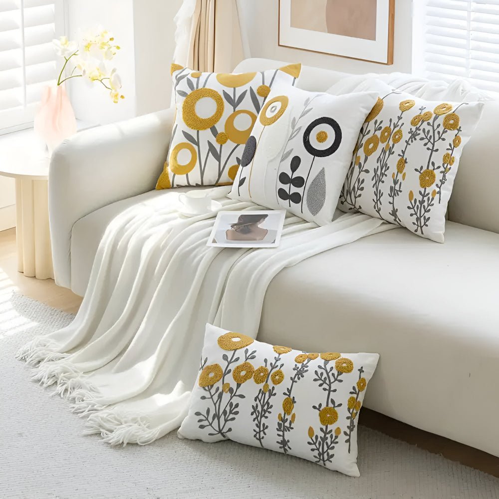 Virelle Maison - Housse de coussin décorative à broderie florale 45×45 cm