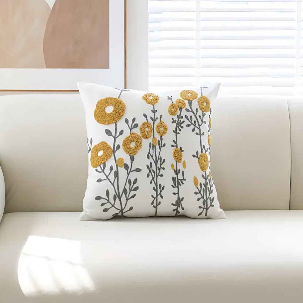 Virelle Maison - Housse de coussin décorative à broderie florale 45×45 cm