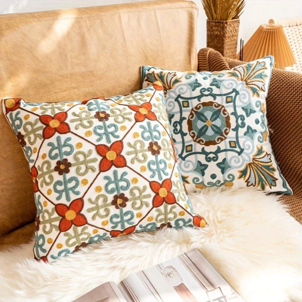 Virelle Maison - Housse de coussin décorative brodée en microfibre vintage