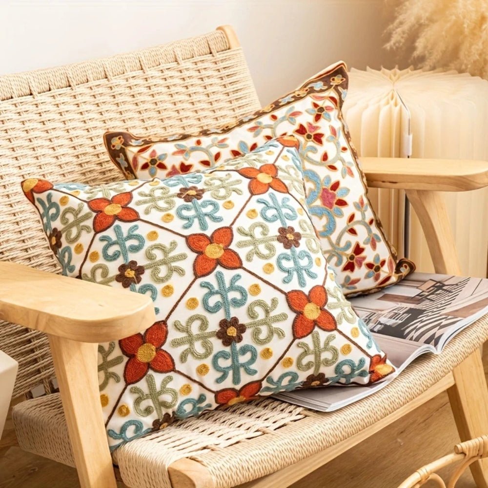 Virelle Maison - Housse de coussin décorative brodée en microfibre vintage