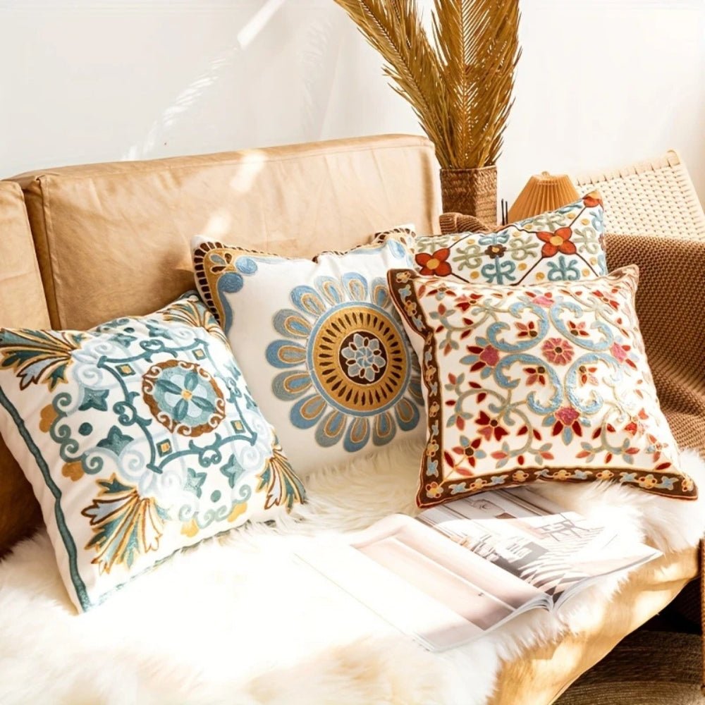 Virelle Maison - Housse de coussin décorative brodée en microfibre vintage