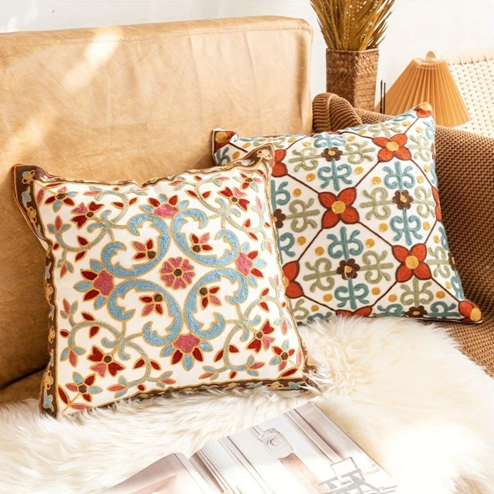 Virelle Maison - Housse de coussin décorative brodée en microfibre vintage