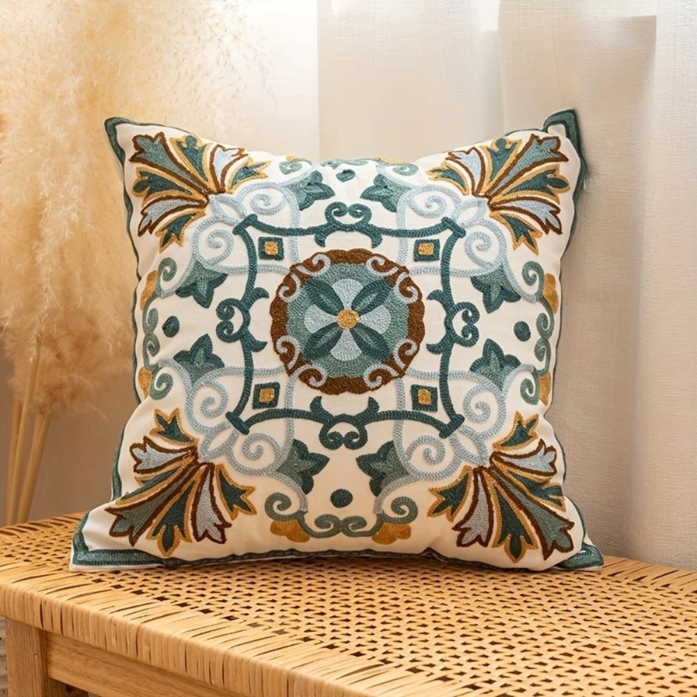 Virelle Maison - Housse de coussin décorative brodée en microfibre vintage