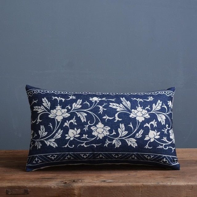 Virelle Maison - Housse de coussin en coton - lin à motif porcelaine bleue | Virelle Maison