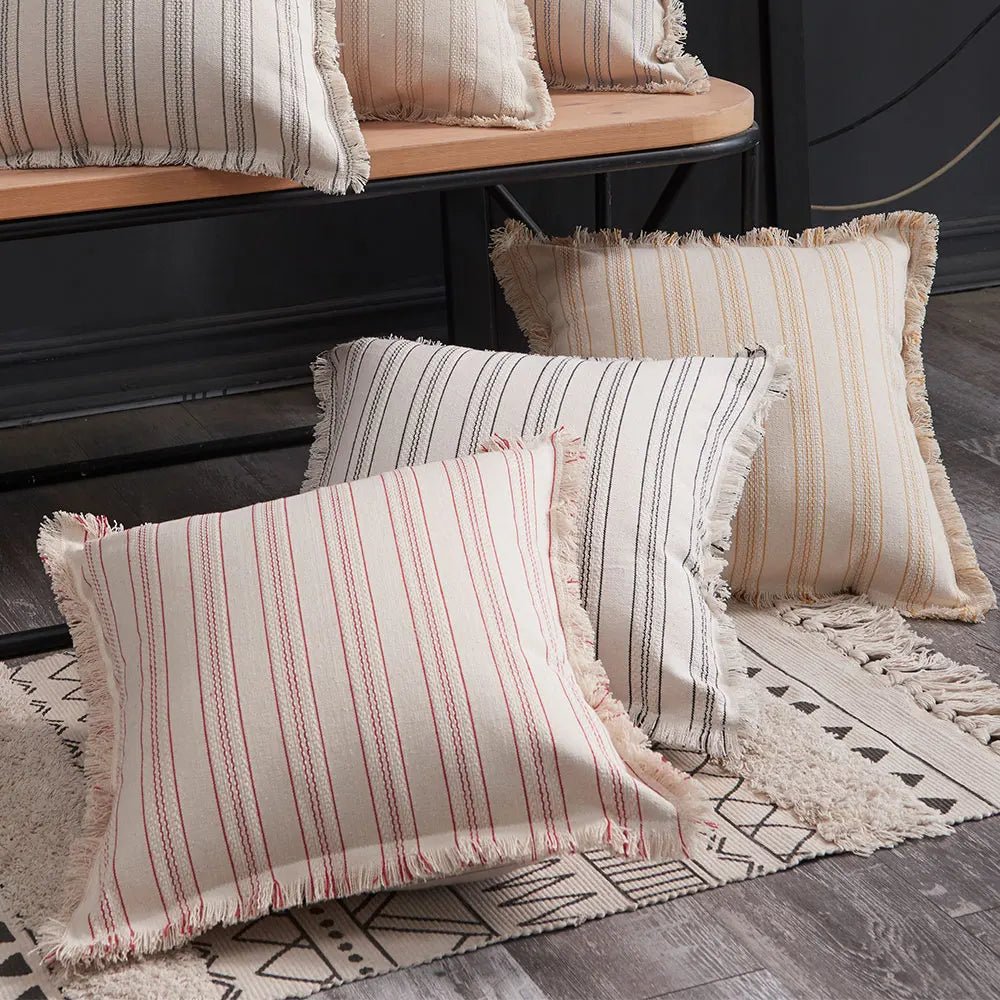Virelle Maison - Housse de coussin jacquard à franges en coton mélangé | Virelle Maison