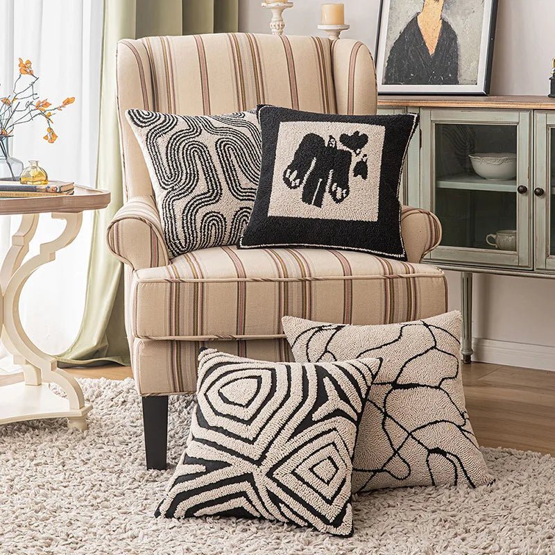 Virelle Maison - Housse de coussin tuftée en coton – Motif géométrique moderne | Virelle Maison